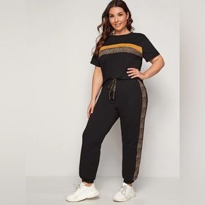 Two piece Lounge Set Black Leopard T-shirt & Joggers 1X 2X